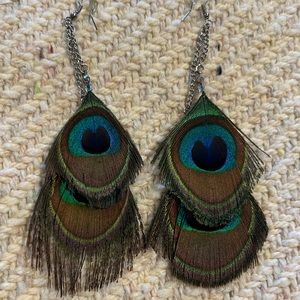 Double strand Peacock feather earrings
